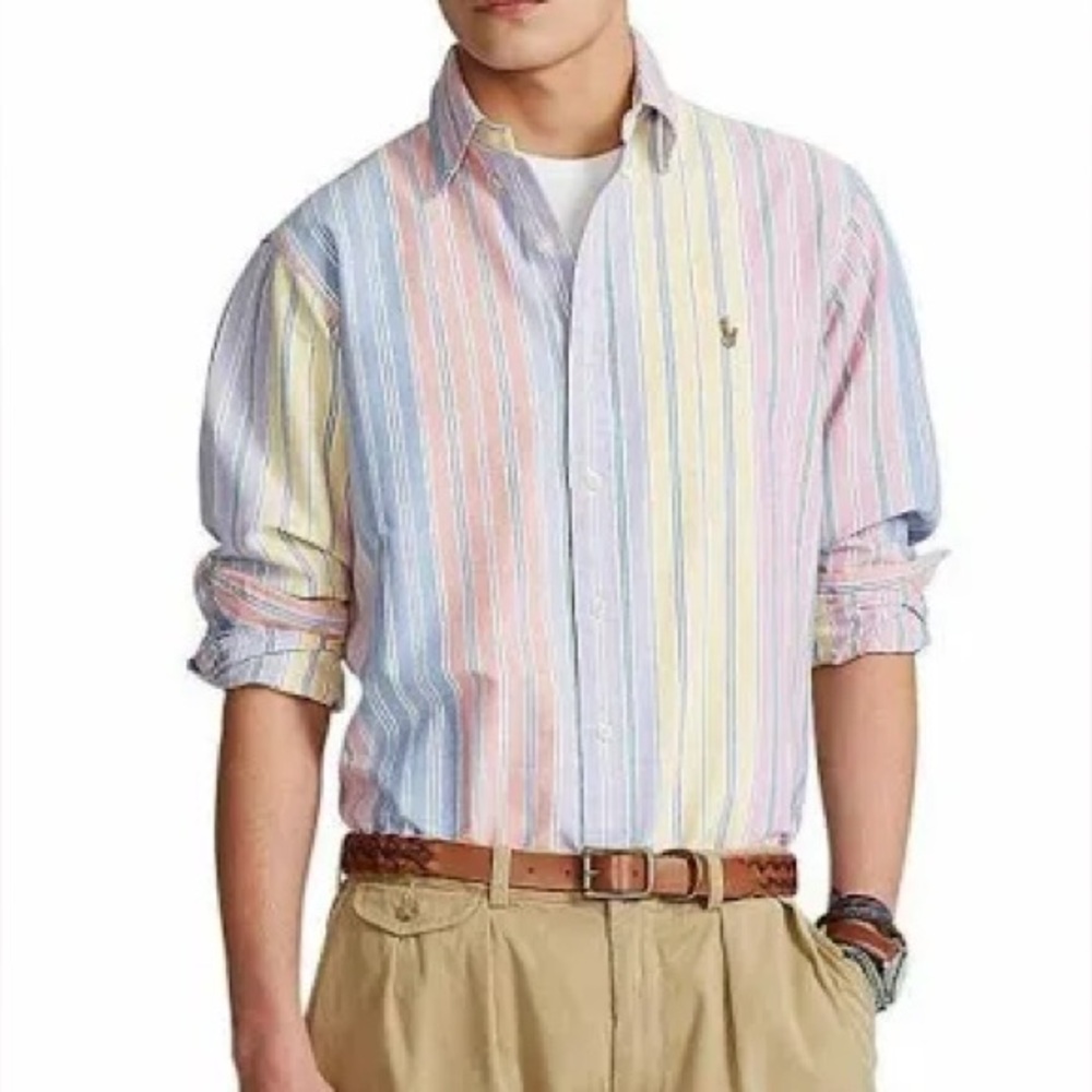 Ralph Lauren Classic Fit Striped Cotton Oxford Button Down Shirt - Size XL